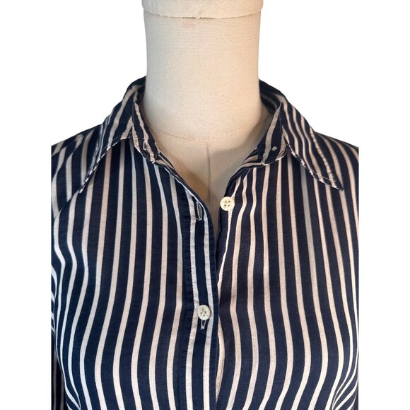 Lauren Ralph Lauren Medium Navy & White Striped Button-Up Shirt M 100% Cotton - Picture 6 of 10